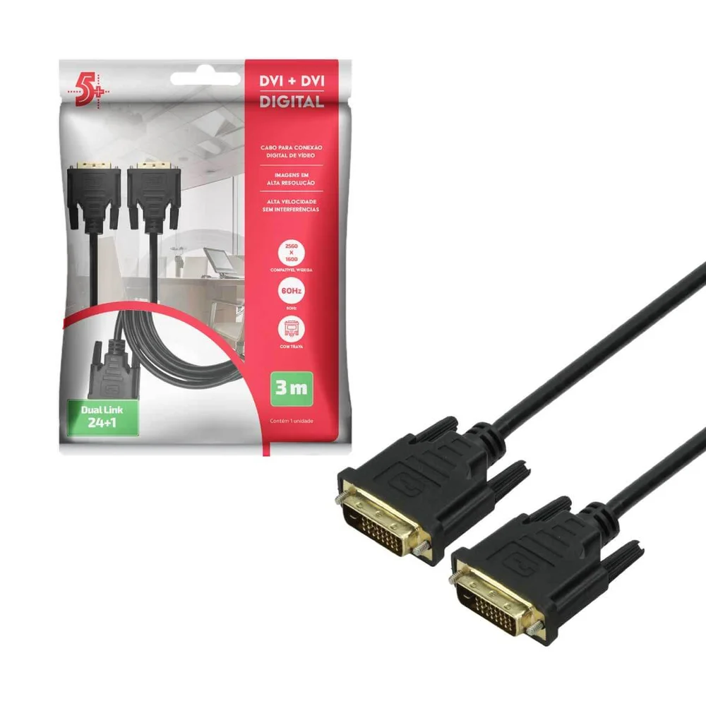 Imagem 3 de 4 do produto Cabo Dvi 24+1 Para Dvi 24+1 3m Preto.