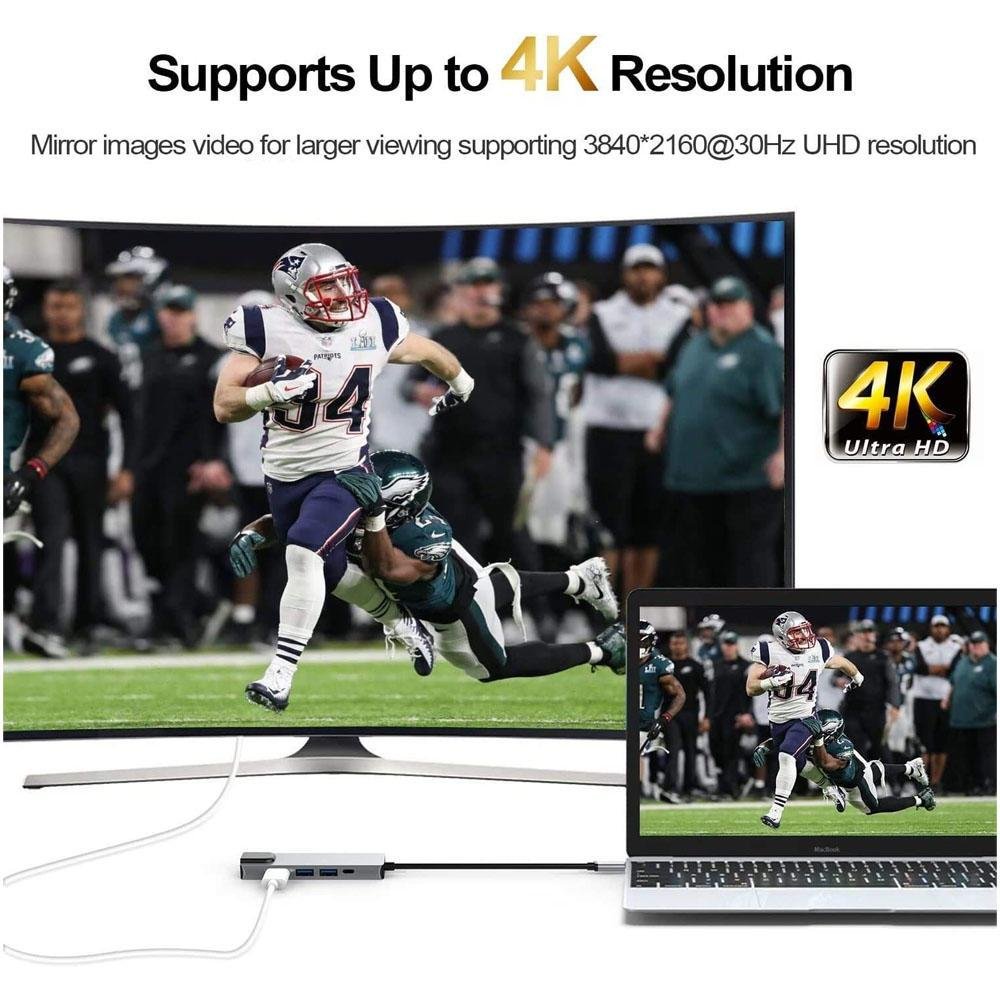 Imagem 3 de 5 do produto Hub Adaptador Dock Station 5 Em 1, USB-C 3.0, 4k, Hdtv, Rj45