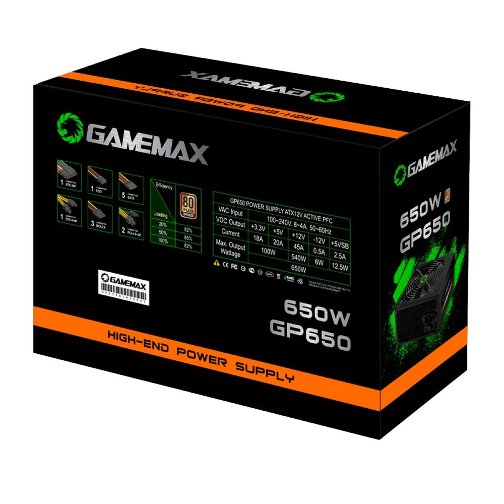 Imagem 3 de 5 do produto Fonte Gamemax Gp650 650w, 80 Plus Bronze, Pfc Ativo, Black