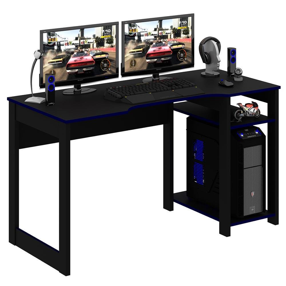 Mesa Gamer Gran Belo Home Office, Para Escritório, MDP, Preto e Azul - ME4152