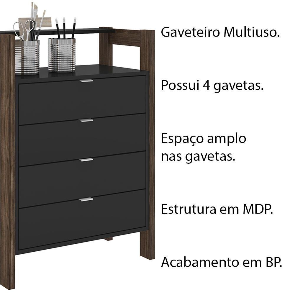 Imagem 2 de 4 do produto Gaveteiro Armário Gran Belo, Para Escritório Home Office, 4 Gavetas, MDP, Preto/Nogal - Az1012