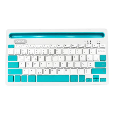 Teclado Oex Tc502, Bluetooth, Tablet Smartphone, Cinza e Azul