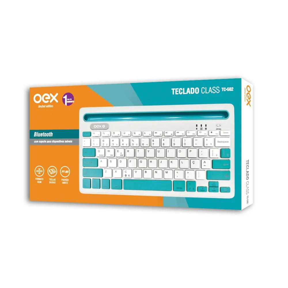 Imagem 2 de 4 do produto Teclado Oex Tc502, Bluetooth, Tablet Smartphone, Cinza e Azul