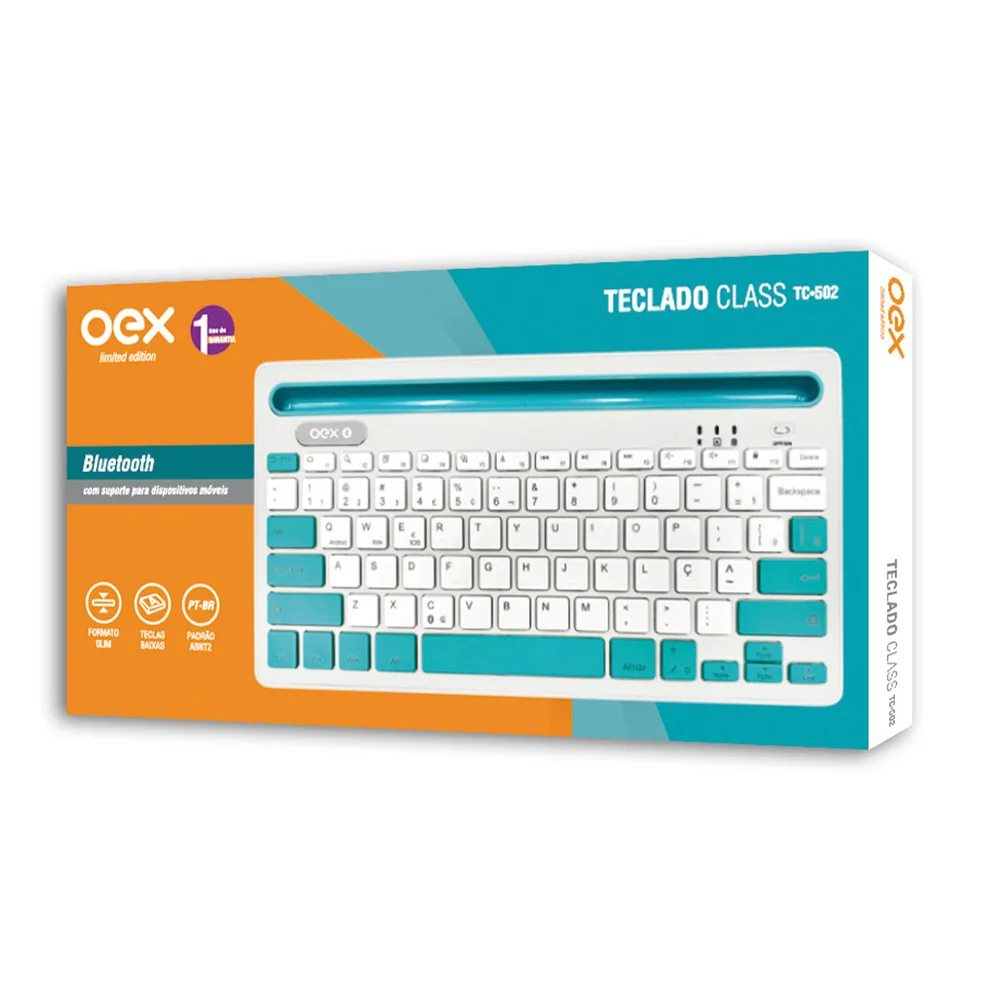 Imagem 4 de 4 do produto Teclado Oex Tc502, Bluetooth, Tablet Smartphone, Cinza e Azul