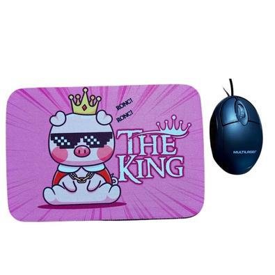 Kit Mouse Multi USB 2.0, Preto - MO300 e Mousepad Pig King, 23x16CM