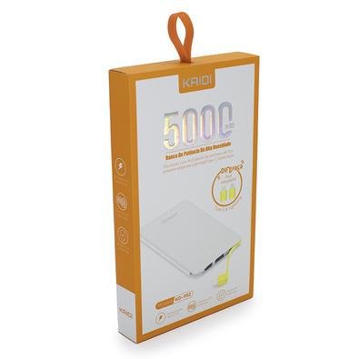 Carregador Portátil Power Bank Kaidi, 5000mAh, Branco E Amarelo - KD-952