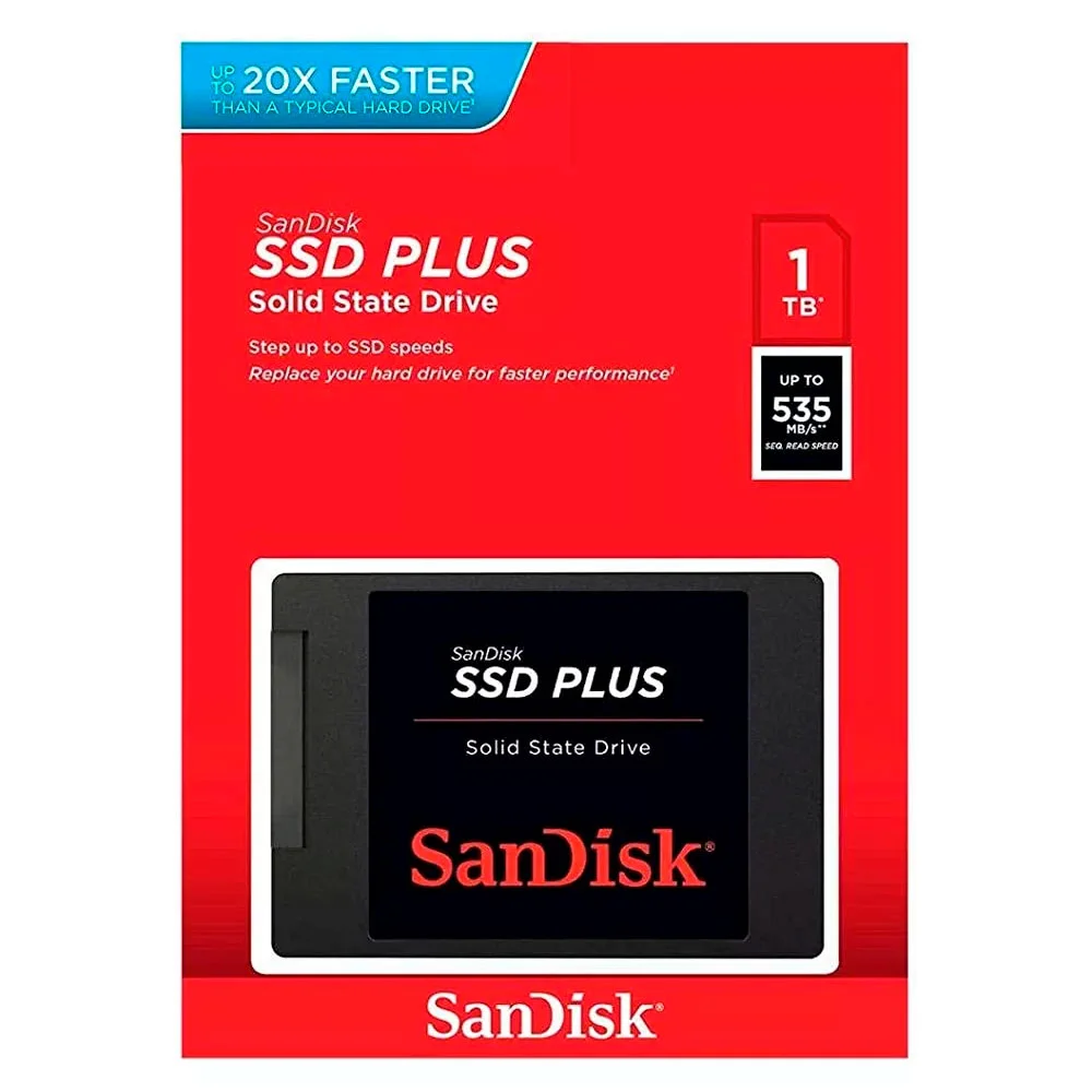 Imagem 3 de 5 do produto SSD Sandisk Sdssda-1t00-g27, Plus, 1TB, Sata Iii 6GB/s, Leitura 535mb/s, Gravação 350mb/s