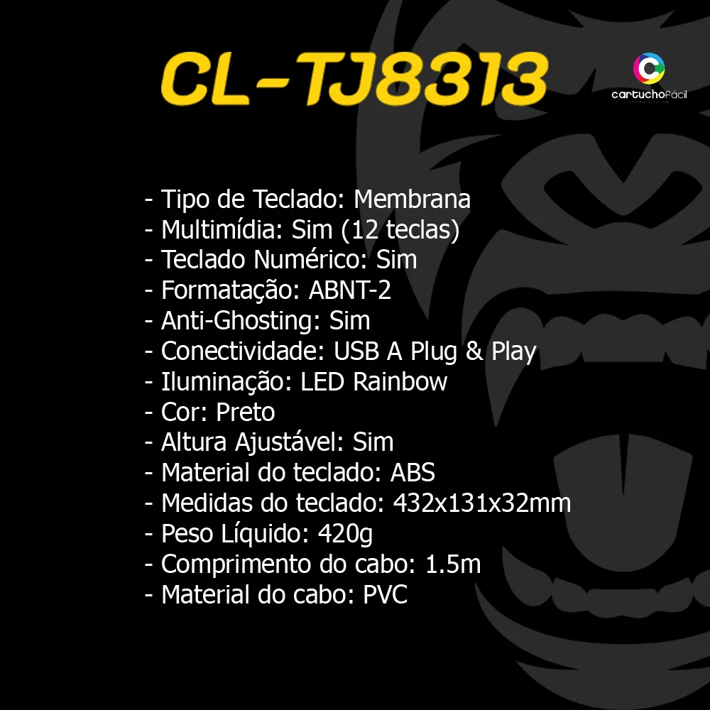 Teclado MeMBrana Gamer Clanm Jungle Cl-tj8313,Preto. Teclado MeMBrana Gamer Clanm Jungle Cl-tj8313,Preto.