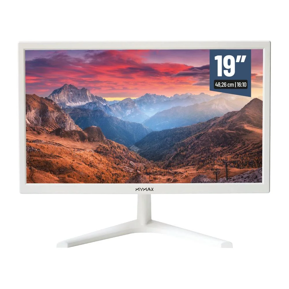 Monitor Mymax 19'' Resolução: 1440 X. 900 tempo de resposta de 3.6 ms HD LED, 60HZ, HDMI, VGA, 3.6ms Branco Monitor Mymax 19'' Resolução: 1440 X. 900 tempo de resposta de 3.6 ms HD LED, 60HZ, HDMI, VGA, 3.6ms Branco