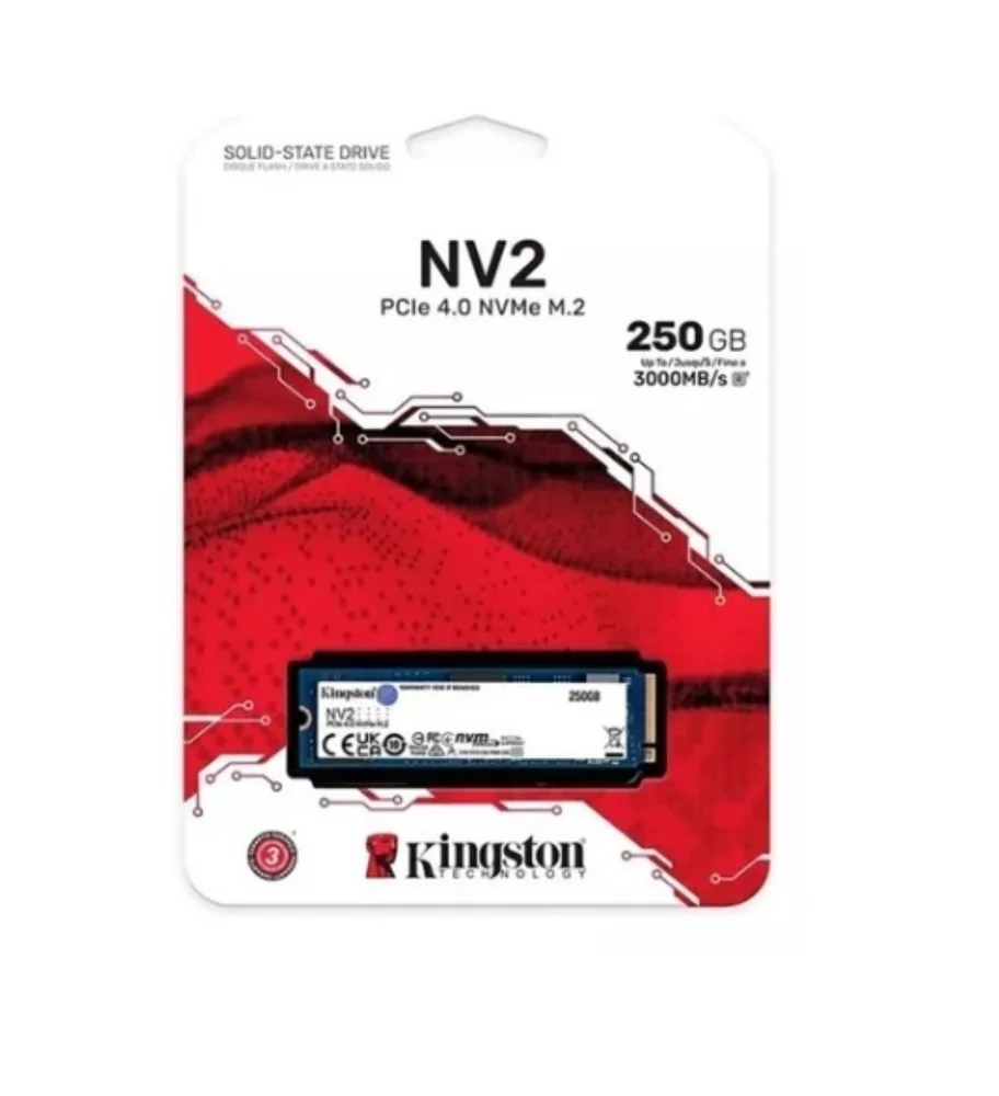 Imagem 2 de 5 do produto SSD Kingston Nv2 250Gb, M.2 2280 Pcie, Nvme, Leitura: 3000 Mb/s e Gravação: 1300 Mb/se Preto