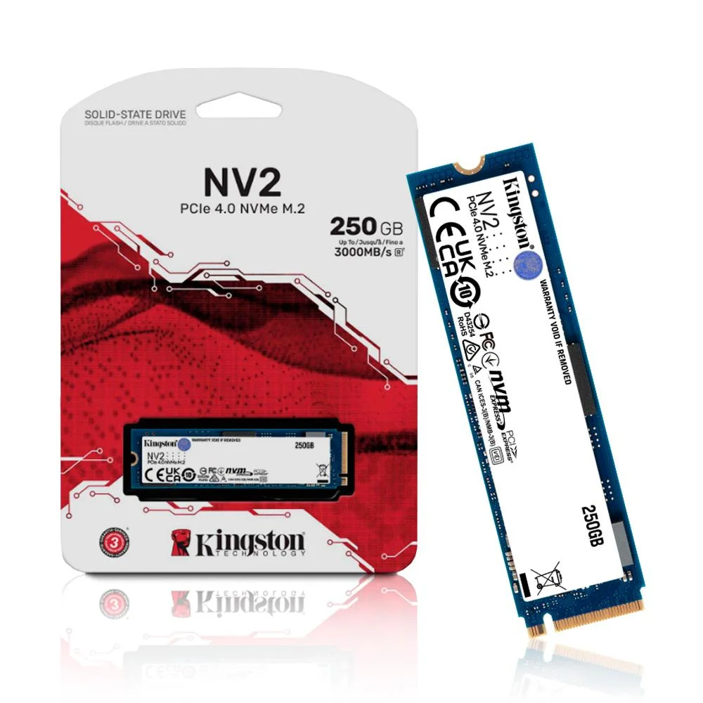 Imagem 5 de 5 do produto SSD Kingston Nv2 250Gb, M.2 2280 Pcie, Nvme, Leitura: 3000 Mb/s e Gravação: 1300 Mb/se Preto