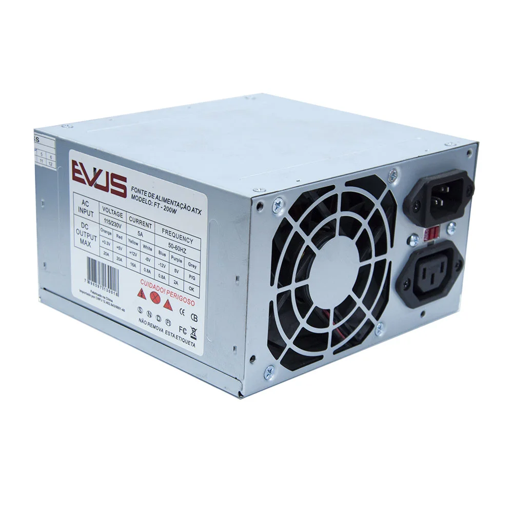 Fonte Evus, 200W Real, 20/24P, 2 SATA, Com Cabo De Força E Caixa - FT-200W