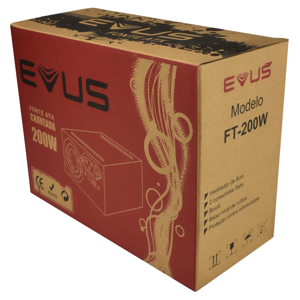 Imagem 2 de 5 do produto Fonte Evus Ft-200w Atx 200w Real 20/24p 3 Sata Com Cabo