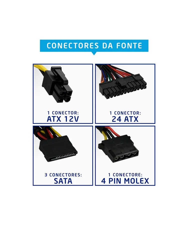 Imagem 5 de 5 do produto Fonte Evus Ft-200w Atx 200w Real 20/24p 3 Sata Com Cabo