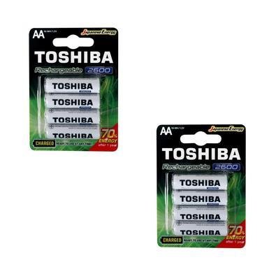 Kit com 8 Pilhas Recarregáveis AA Toshiba, 1.2V 2600mAh, 2 Cartelas Com 4 Unidades - TNH6GAE