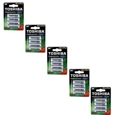 Kit com 20 Pilhas Recarregáveis AA Toshiba, 1.2V 2600mAh, 5 Cartelas Com 4 Unidades - TNH6GAE
