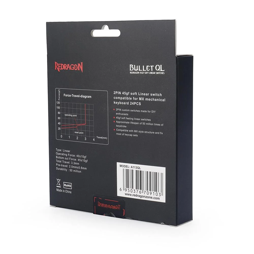Imagem 5 de 5 do produto Kit De Switches Para Teclado Mecânico, Redragon Bullet Ql, Linear, Com 24 Peças - A113ql