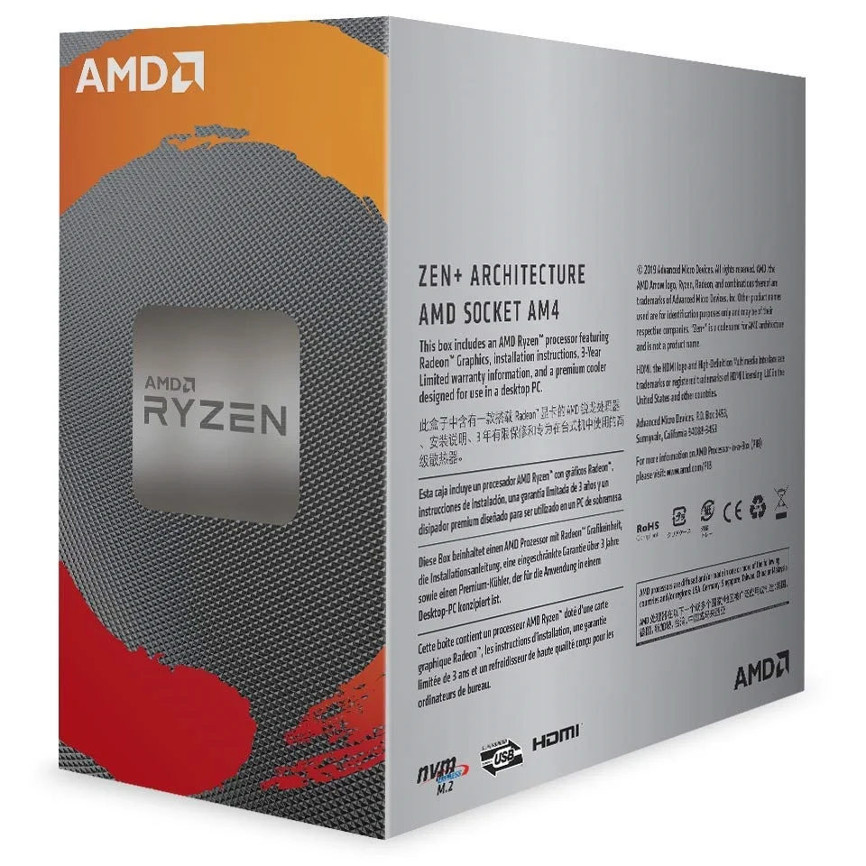 Processador AMD Ryzen 3 3200G, 3.6GHz (4GHz Max Turbo), Cache 4MB, Quad Core, 4 Threads, AM4, Radeon Vega 8 Integrado - YD320GC5FIBOX