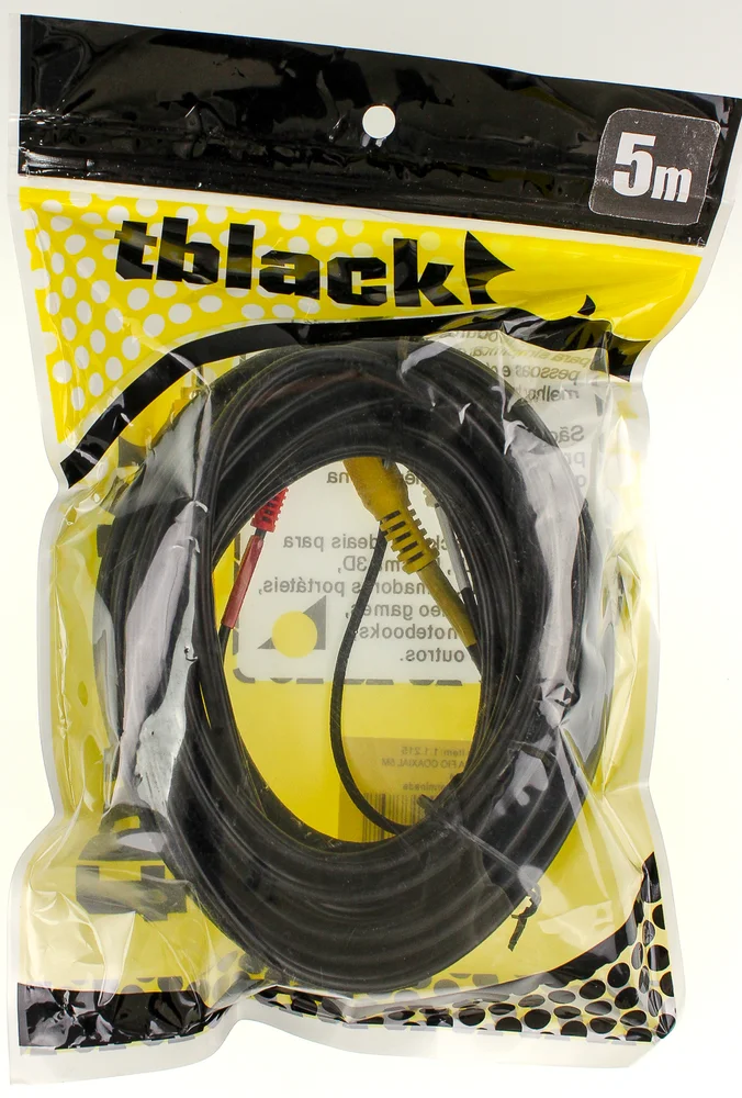 Imagem 2 de 2 do produto Cabo Tblack 3 RCA, Áudio E Vídeo, C/ Fio Coaxial, 5 Metros, Preto