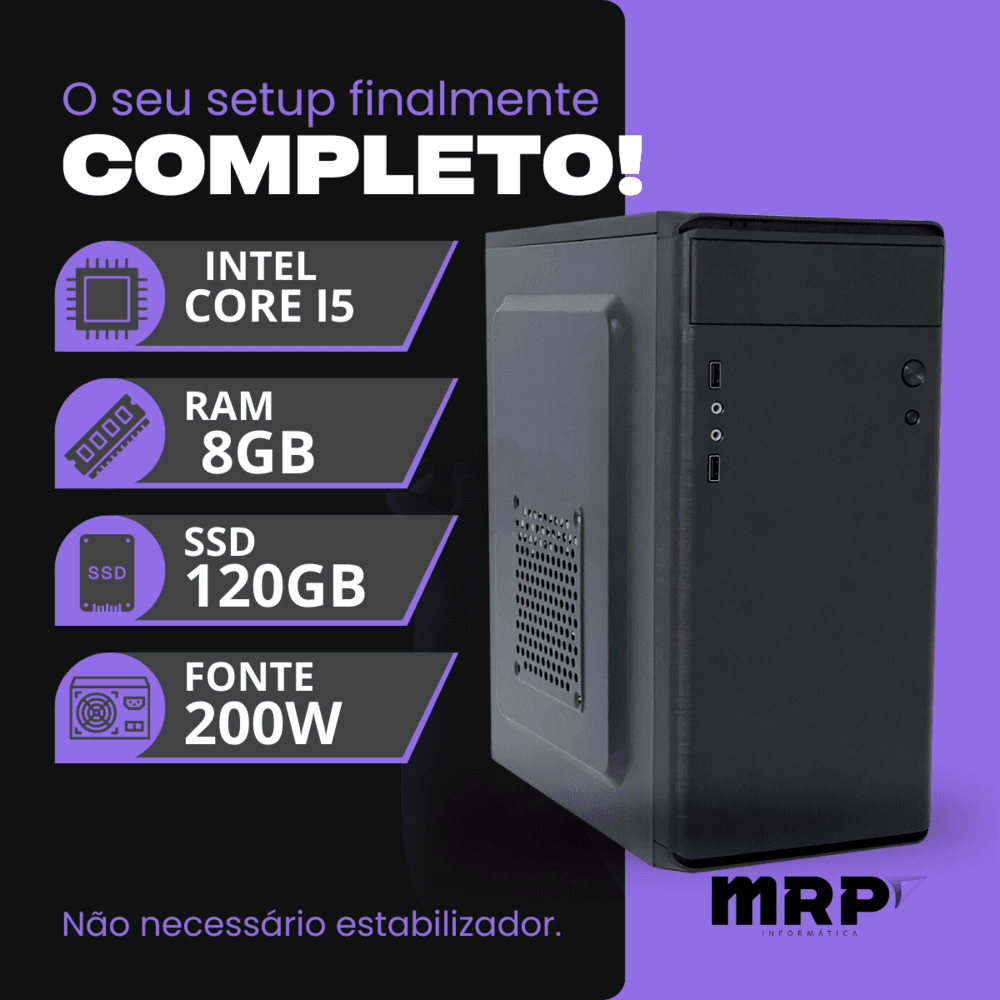 PC Intel Core I5 8GB SSD 120GB Win 10 Preto KaBuM