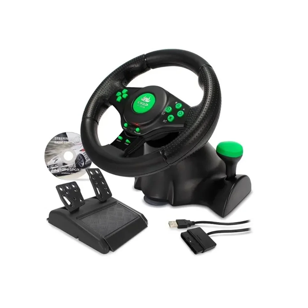 Imagem 2 de 5 do produto Volante C/ Vibração Xbox 360 Ps3 Ps2 Pc Knup Kp-5815a