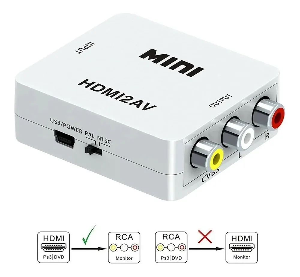 Imagem 2 de 3 do produto Mini Adaptador Conversor De HDMI Pra Video Composto HDMI 2av Knup Kp3455