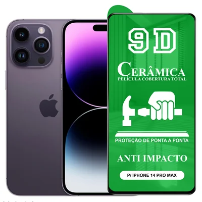 Película Ctech 9D Cerâmica, P/ Iphone 14 Pro Max, Protetora Anti Impacto, Flexível, Nano Gel