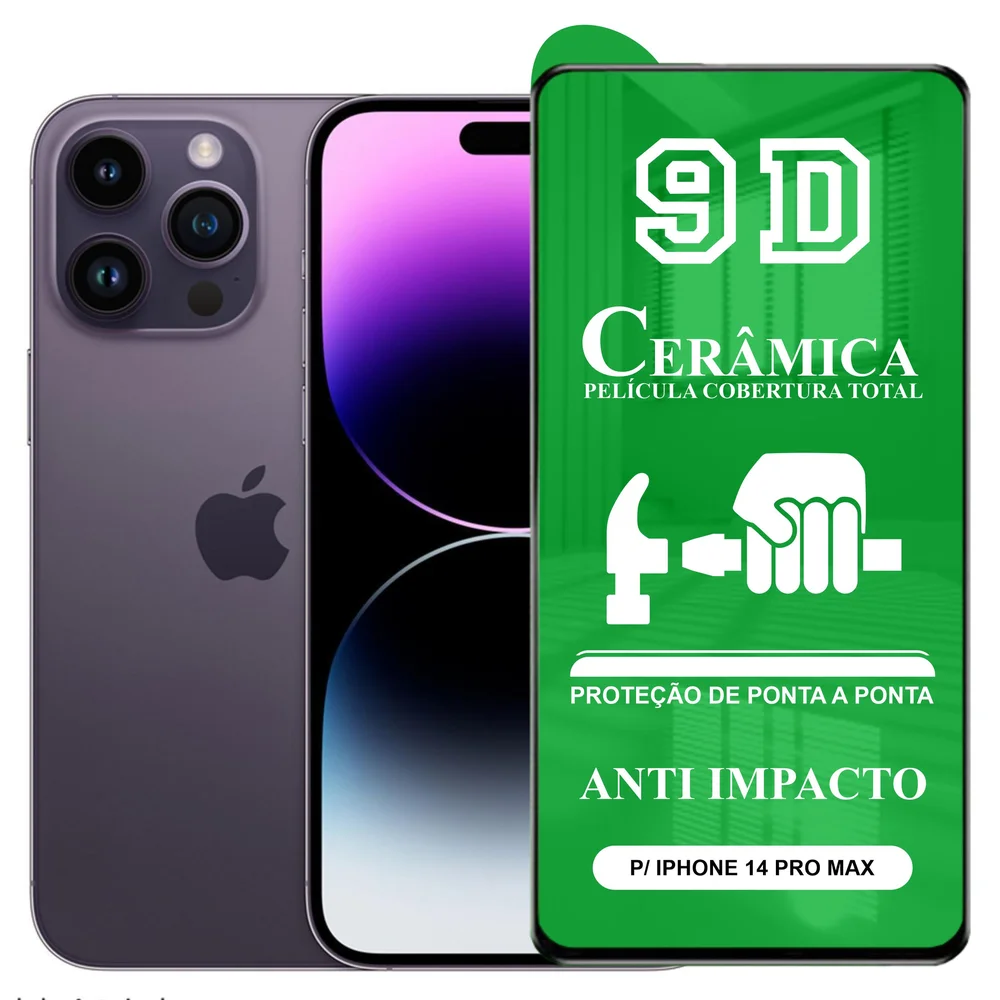 Película Ctech 9D Cerâmica, P/ Iphone 14 Pro Max, Protetora Anti Impacto, Flexível, Nano Gel