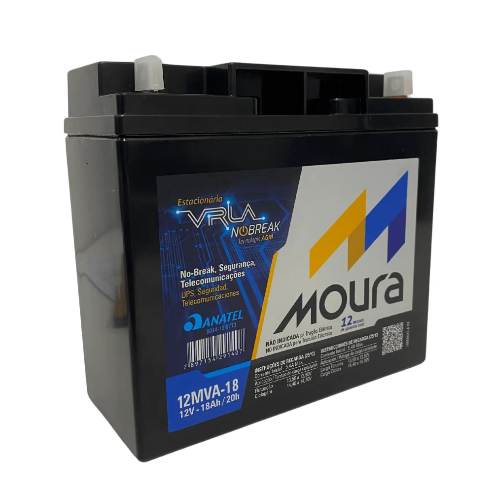 Imagem 3 de 4 do produto Bateria Selada Moura 12mva-18, Para Nobreak, 12V, 18Ah, Estacionaria