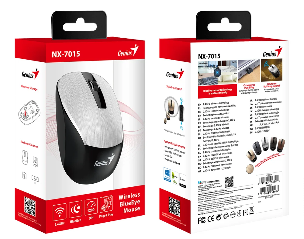 Imagem 5 de 5 do produto Mouse Genius Nx-7015 Wireless, 1200 DPI, 3 Botões, Prata - 31030019410