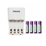 Carregador De Pilhas Philips + 4 Pilhas AA Recarregáveis - Scb2445nb