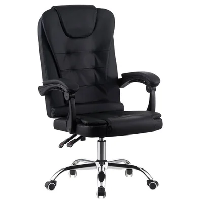 Cadeira Office Fortt Presidente Nantes Cpf01-p, 120kg, Base Cromada, Com Rodinha, Reclinável, Preta
