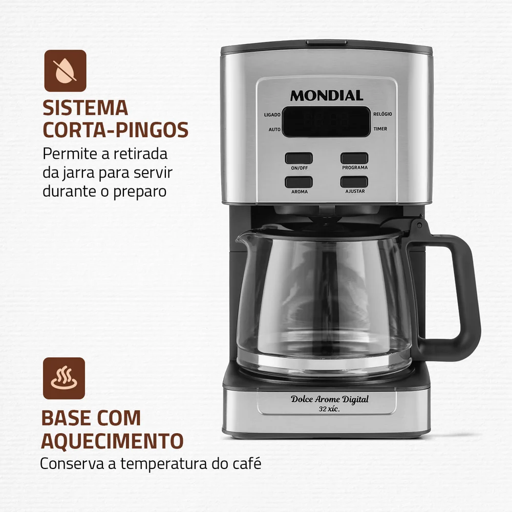 Cafeteira Mondial Dolce Arome C-44-32x-sdi, 32 Xícaras, Inox, 800w, 220v, Preto - 4054-02