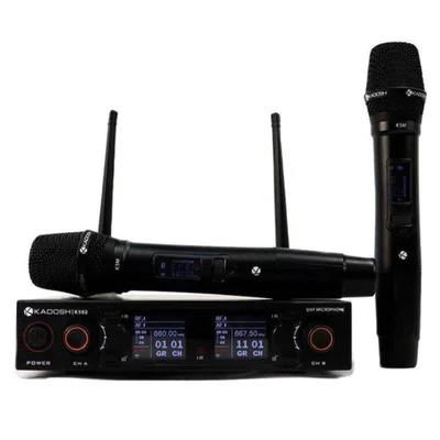 Microfone Duplo Sem Fio Kadosh K-502m Dinâmico Cardióide Uhf