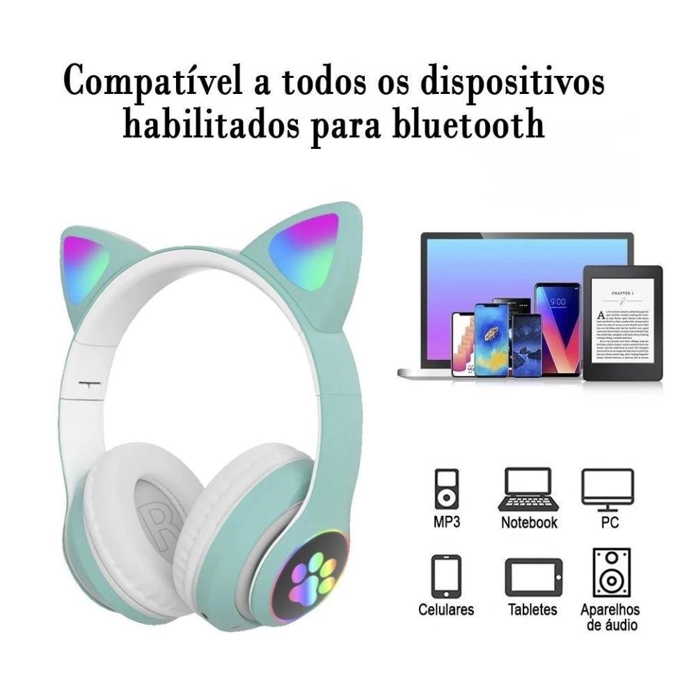 Imagem 2 de 2 do produto Headset H-maston Orelha Gatinho Cat, Bluetooth, LED, Rosa e Verde