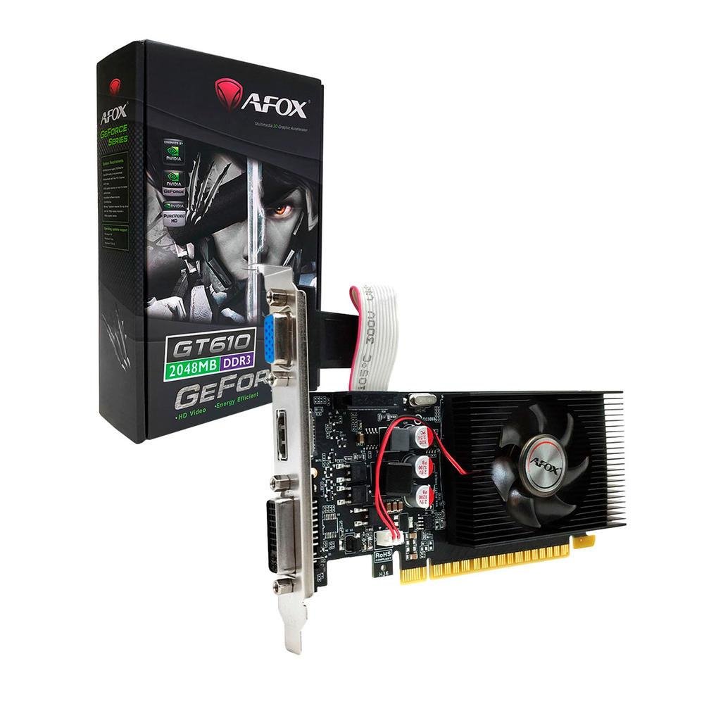 Placa De Vídeo Afox Geforce Gt610 2GB, Ddr3, 64 Bits, Low Profile, Hdmi/dvi/vga - Af610-2048d3l7-v6