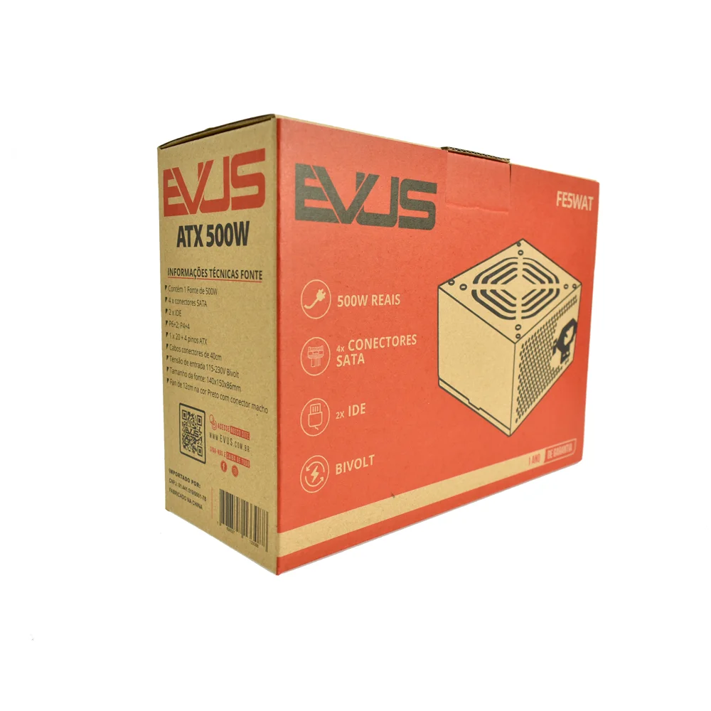 Imagem 3 de 4 do produto Fonte Evus Atx 500w Reais 20/24p 4 Sata Com Cabo Fe5wat