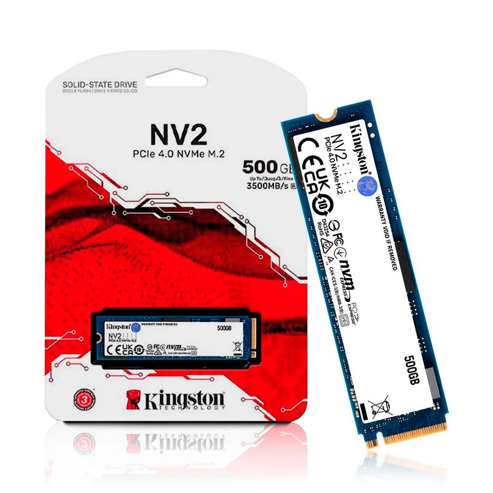 SSD Kingston Nv2 500GB, M.2 2280, NVME PCIE 4.0 X4, Leitura 3500MB/s E Gravação 2100MB/s, Preto - Snv2s/500g SSD Kingston Nv2 500GB, M.2 2280, NVME PCIE 4.0 X4, Leitura 3500MB/s E Gravação 2100MB/s, Preto - Snv2s/500g