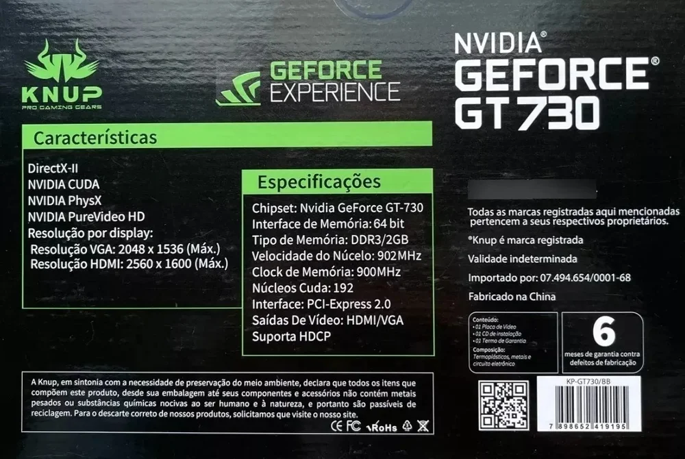 Placa de Vídeo Knup NVIDIA GeForce, 2GB DDR3, 64 Bits, VGA, HDMI, Para PC - KP-GT730/BB 5