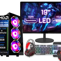 PC Gamer Completo Intel I5 3a Geração, 16GB, AMD RX 550 4GB, SSD 480GB, Windows 10, Preto + Monitor 19 Polegadas + Kit Gamer Teclado Mouse