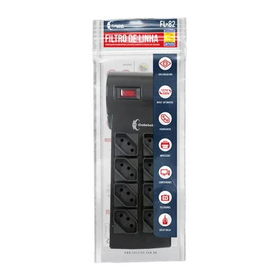 Filtro De Linha Coletek Fl-82bk, 8 Tomadas, 10Ah, Bivolt, Preto — foto 6