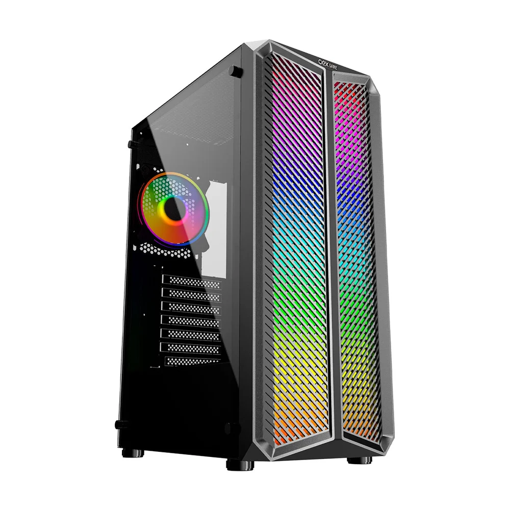 Gabinete Gamer Oex Haven Gh300, Lateral Em Vidro, 1x Cooler Led RGB 120mm, USB 3.0, Preto