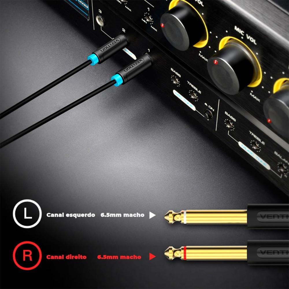 Imagem 3 de 5 do produto Cabo Áudio Vention P2 Estéreo, P/ P10 Mono, Mesa Som DJ, 3M, Preto - BACBI