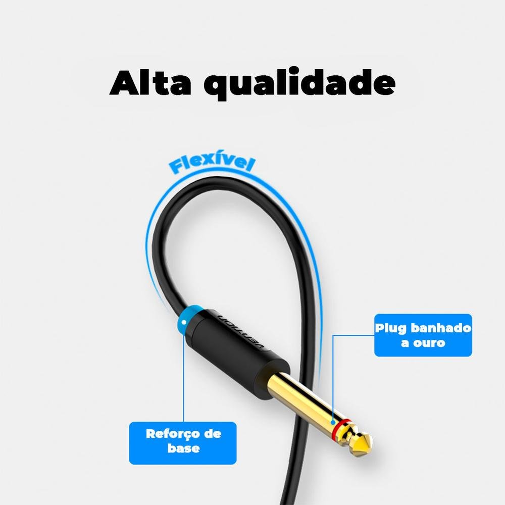 Imagem 2 de 5 do produto Cabo Áudio Vention P2 Estéreo, Para P10 Mono, Mesa Som DJ, 1M, Preto - BACBF