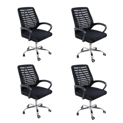 Kit 4 Cadeiras De Escritorio Oficial Esteirinha Mesh Ergonomica - Preto