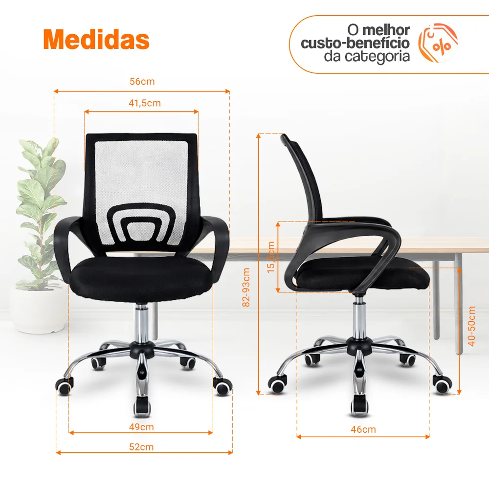 Imagem 2 de 5 do produto Kit 2 Cadeiras De Escritorio Oficial Webshop, Begonia Tela Mesh, Peso Recomendado: 110kg, Ergonomico, Preto