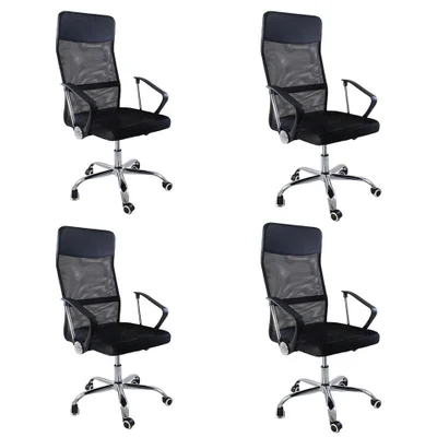 Kit 4 Cadeiras De Escritorio Nagano Tela Mesh Oficial Ergonômica - Preto