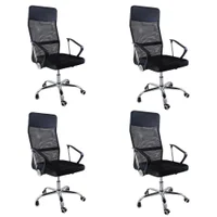 Kit 4 Cadeiras De Escritorio Nagano Tela Mesh Oficial Ergonômica - Preto