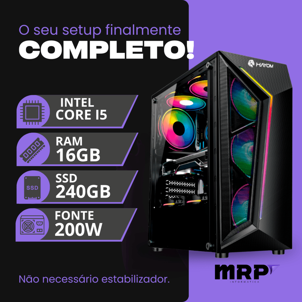 PC Gamer Intel I5 SSD 240GB Memoria RAM 16GB