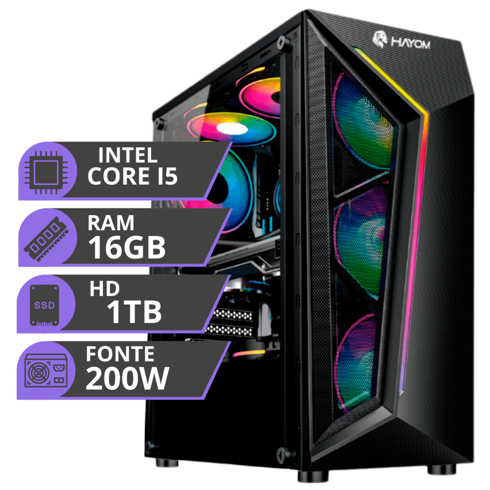 デスクトップPC windows 16GB 1TB PC Gamer Intel Core I5 16GB 1TB RGB Preto KaBuM